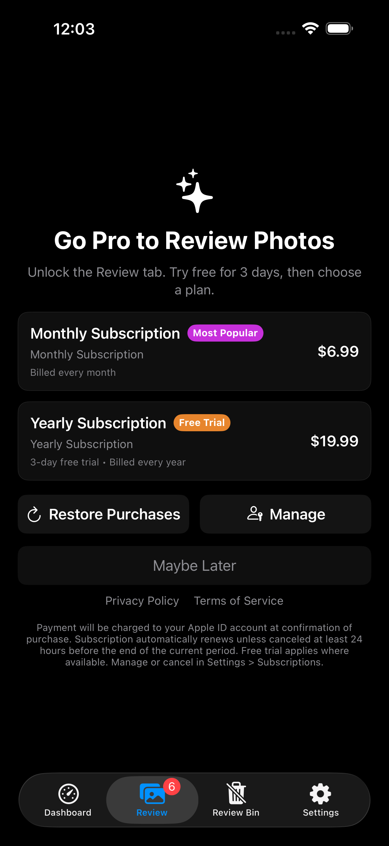 Paywall with plans and restore purchases